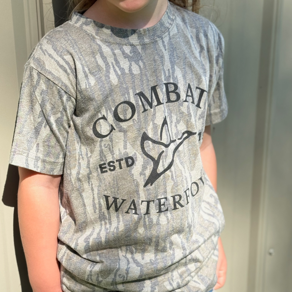 Youth Mossy Oak Bottomland Washed Out Vintage Logo Tee-Combat Waterfowl