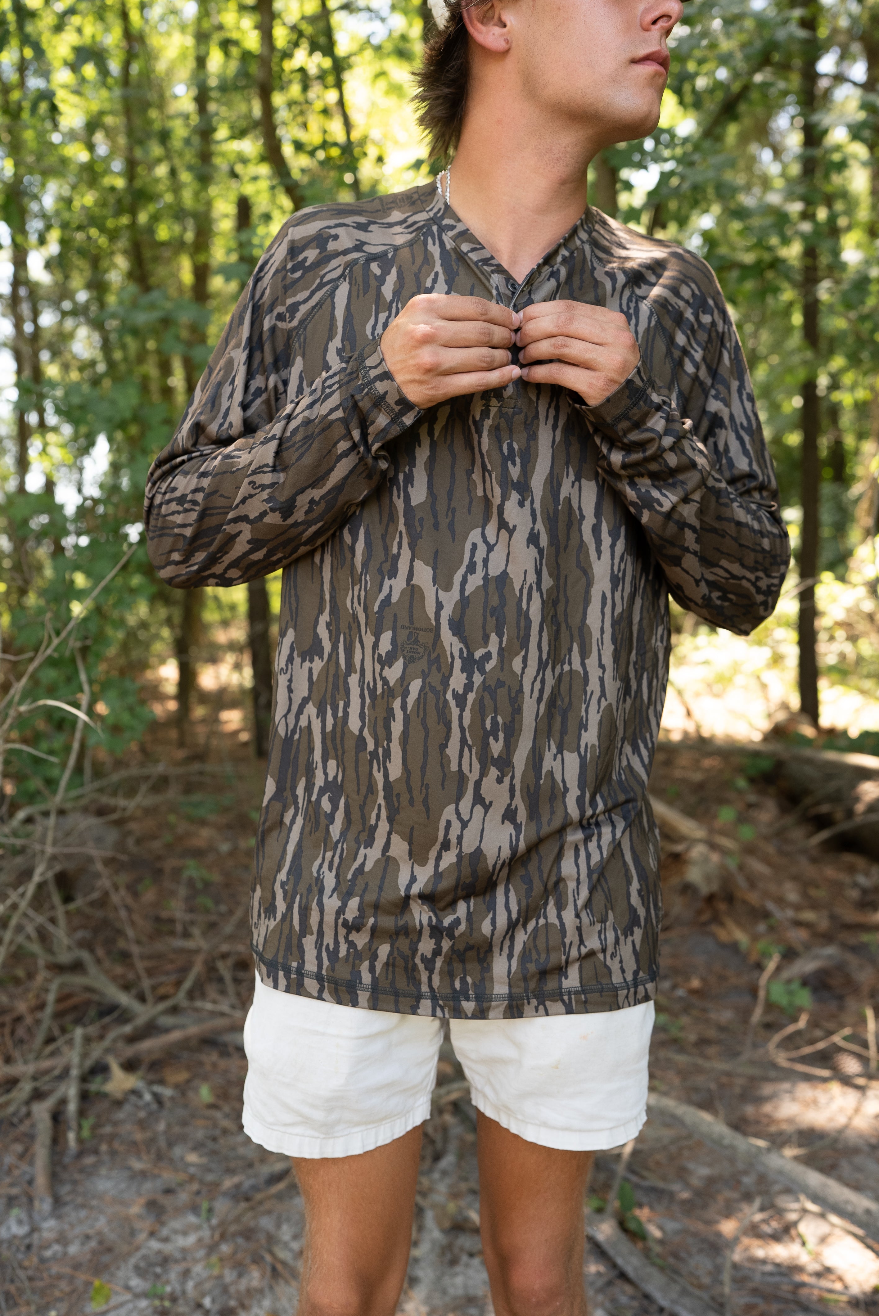 3 Button Henley | Mossy Oak Bottomland Camo